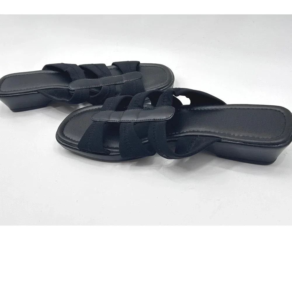 Mootsies Tootsies Black Elastic Multi-Strap Slide Sandals Size 6 Quiet Luxury